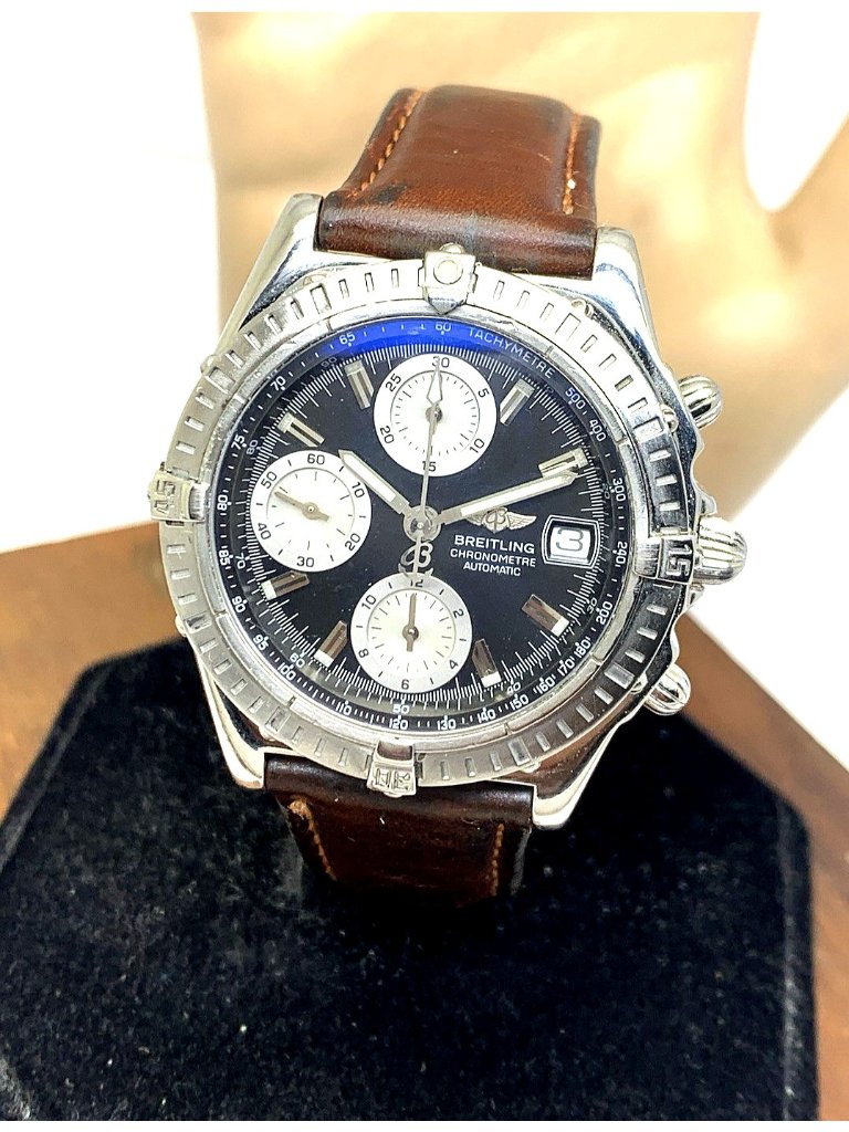 Breitling Mens Watch A13352 Swiss Automatic Chronograph Black Dial Leather 40mm